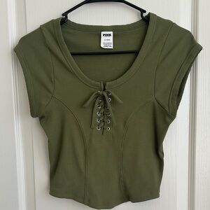 PINK Victoria's Secret Green Lace-Up Crop Top